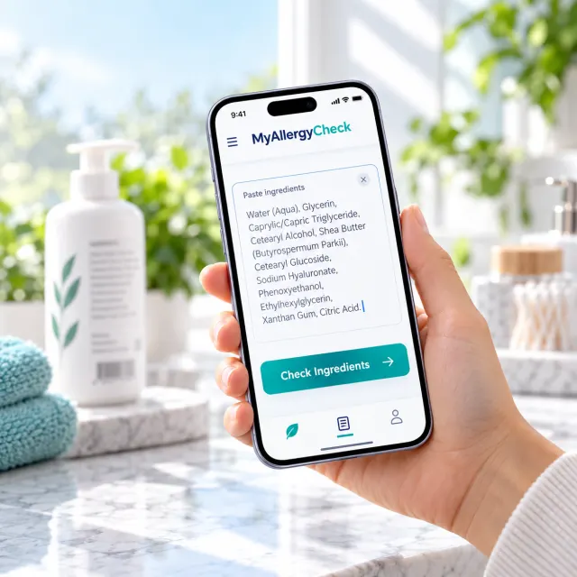 An ingredient list pasted into the MyAllergyCheck app